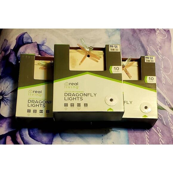 NEW IN BOX REAL LIVING DRAGONFLY SOLAR LIGHTS SET OF 3 - Picture 7 of 7